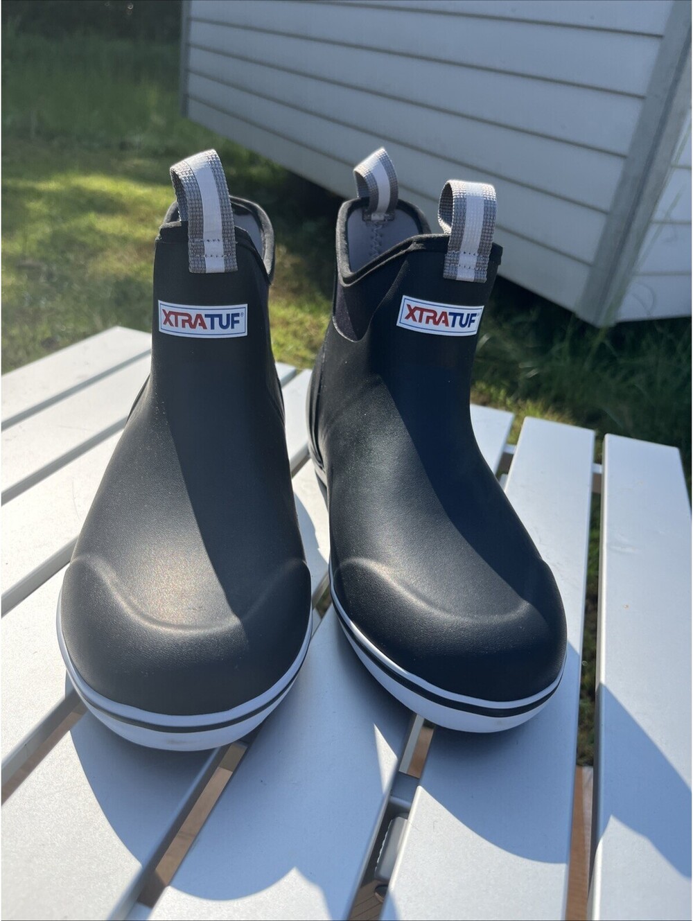 XTRATUF WOMEN'S ANKLE DECK BOOT Size 7 Black ( Right Shoe Broken Back Strap)